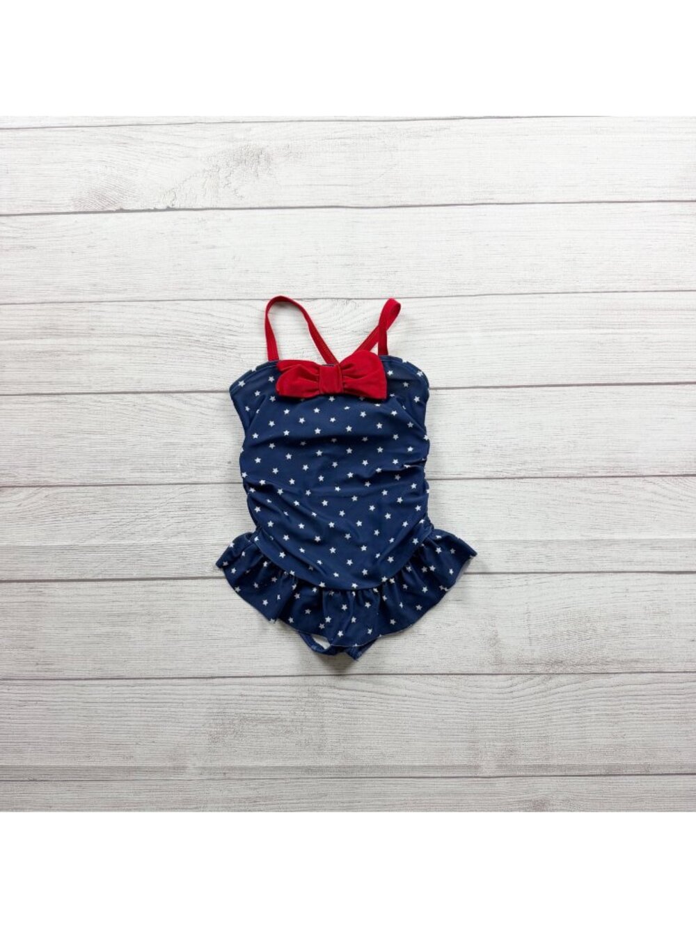 Gymboree Girls Star Print One Piece Swimsuit Skirt Bow Accent Navy 4T
